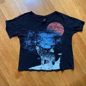 Wolf and Moon Graphic Oversized Tee